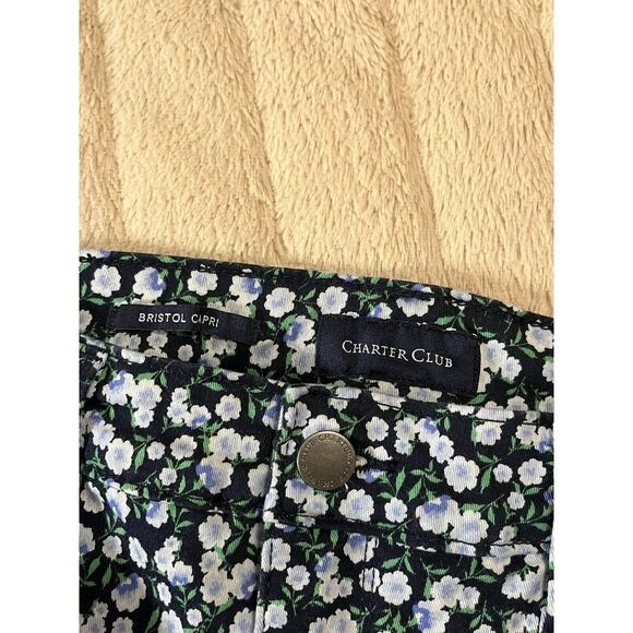 Charter Club Pants Women 12 Blue Floral Bristol Capri Mid Rise Flat Front - Picture 6 of 9